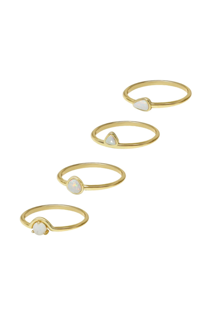 White Opal Stackers Gold Ring Set