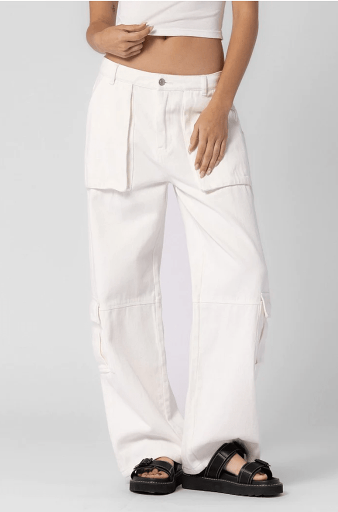 Low Rise White Cargo Pants