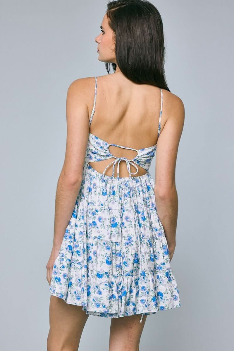 Blue Floral Tiered Babydoll Dress