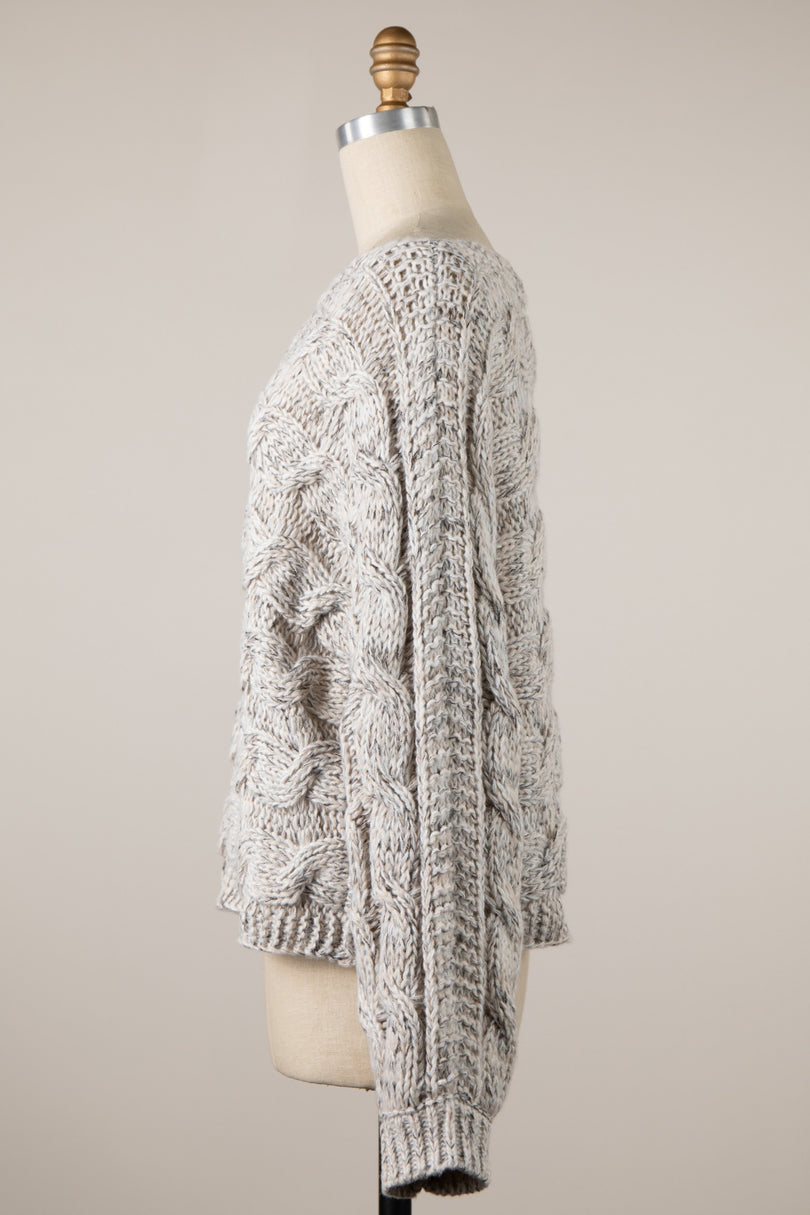 Beige Oversized Chunky Cable Knit Sweater
