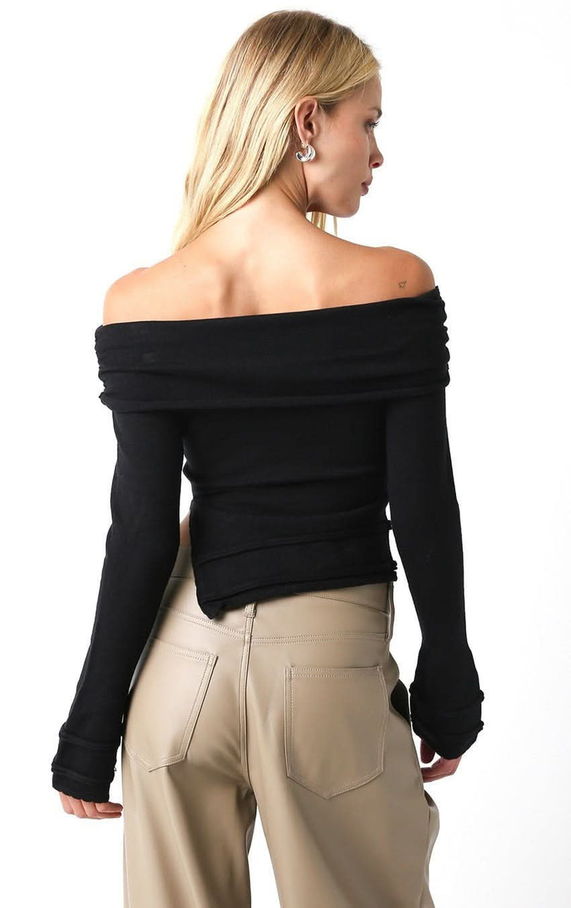 Long Sleeve Black Off Shoulder Sweater