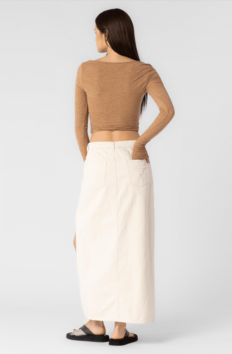 Cream Denim Slit Maxi Skirt