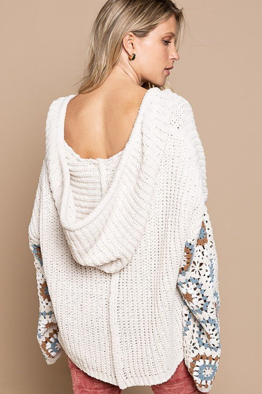 Crochet Sleeve Hooded Sweater