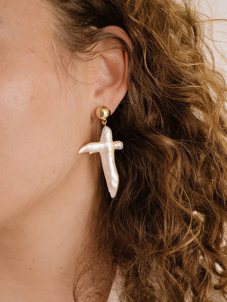 Ettika Pearl Cross Earrings