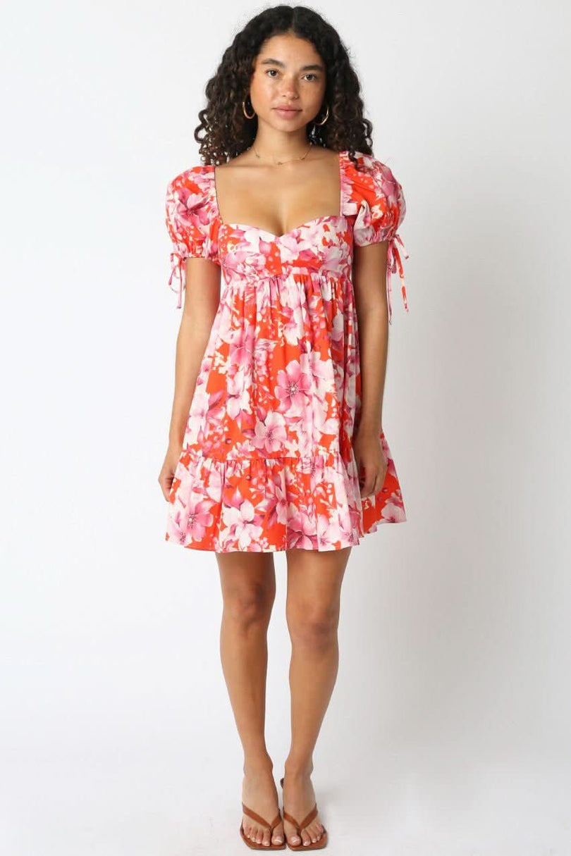 Jessie Orange and Pink Floral Babydoll Mini Dress from orange floral dresses