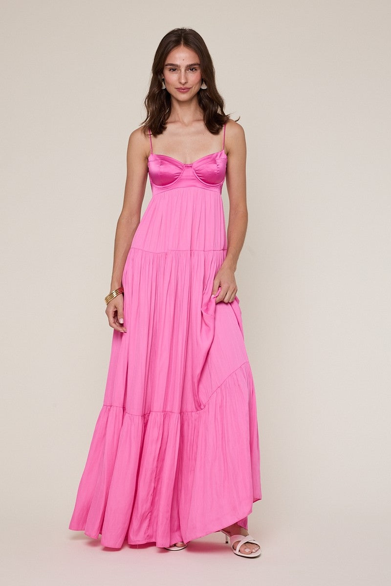 Blaire Pink Satin Tiered Maxi Dress form our pink dresses collection.