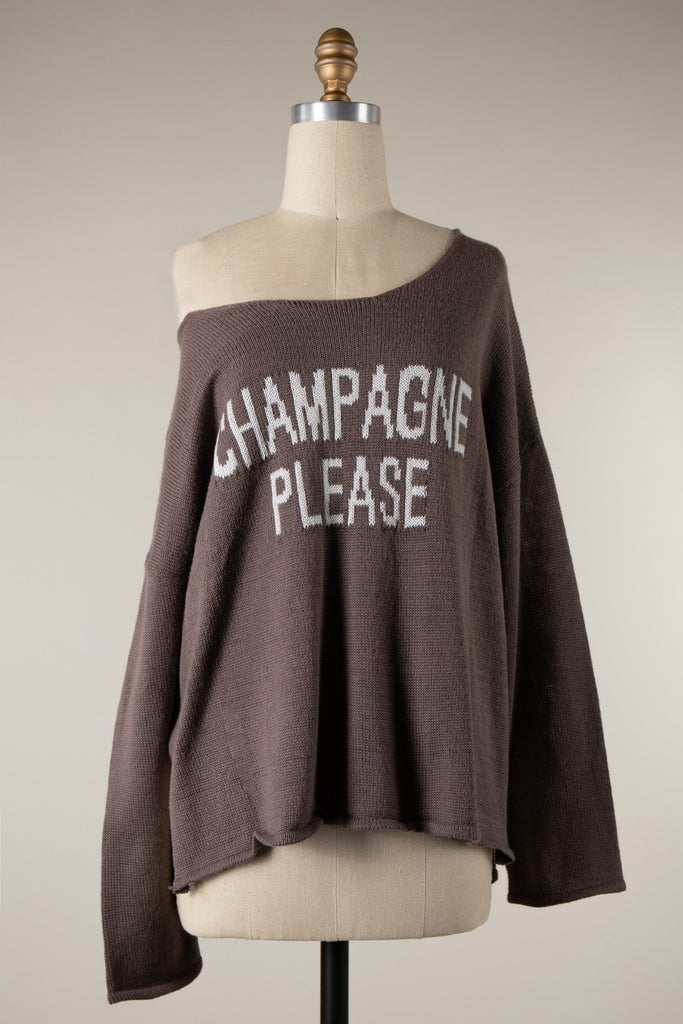 Grey Champagne Please Graphic Sweater