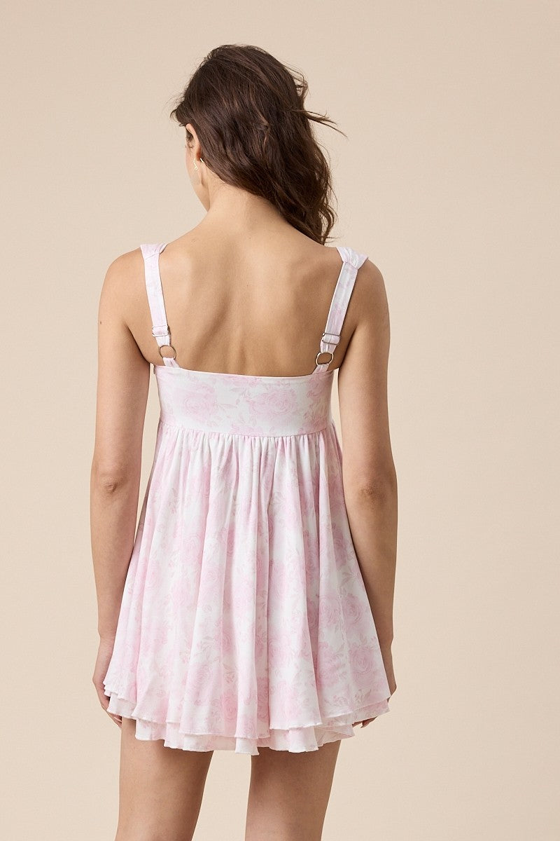 Casual Pink Floral Mini Dress
