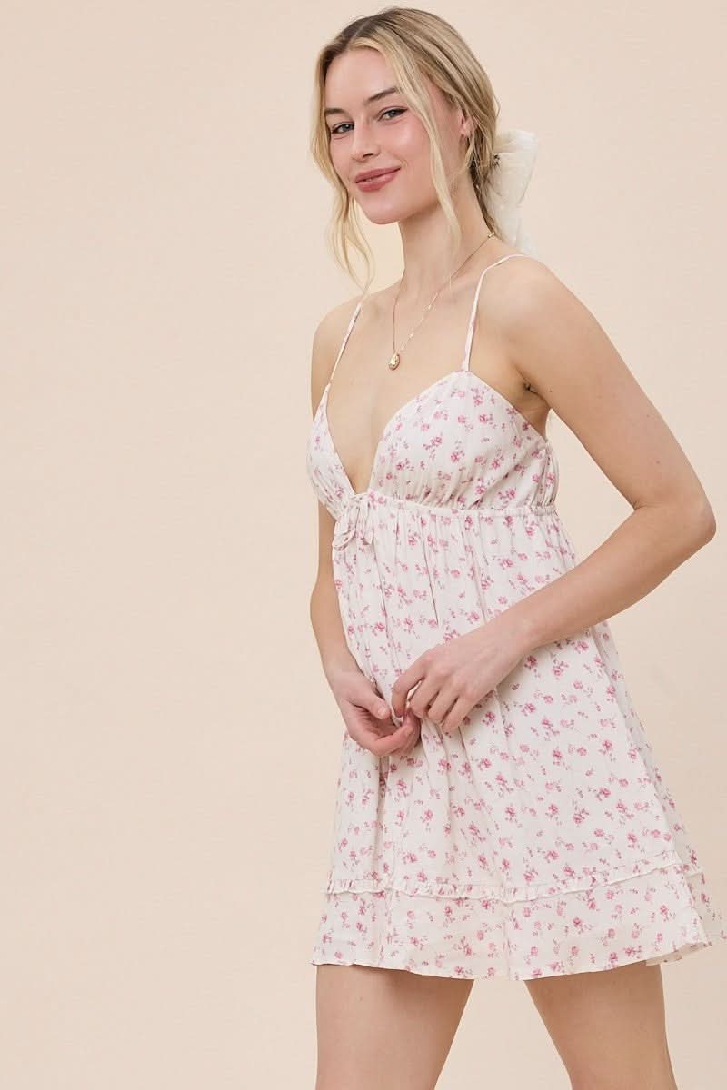 Casual Pink Floral Mini Dress