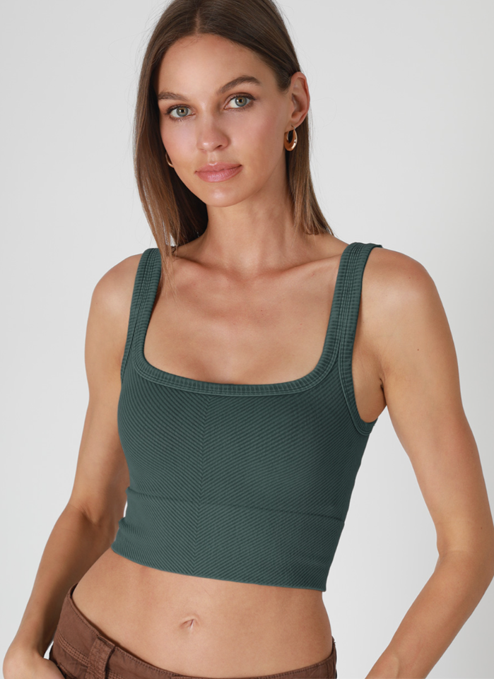 NIKIBIKI Vintage Forest Green Cropped Chevron Tank -Front View