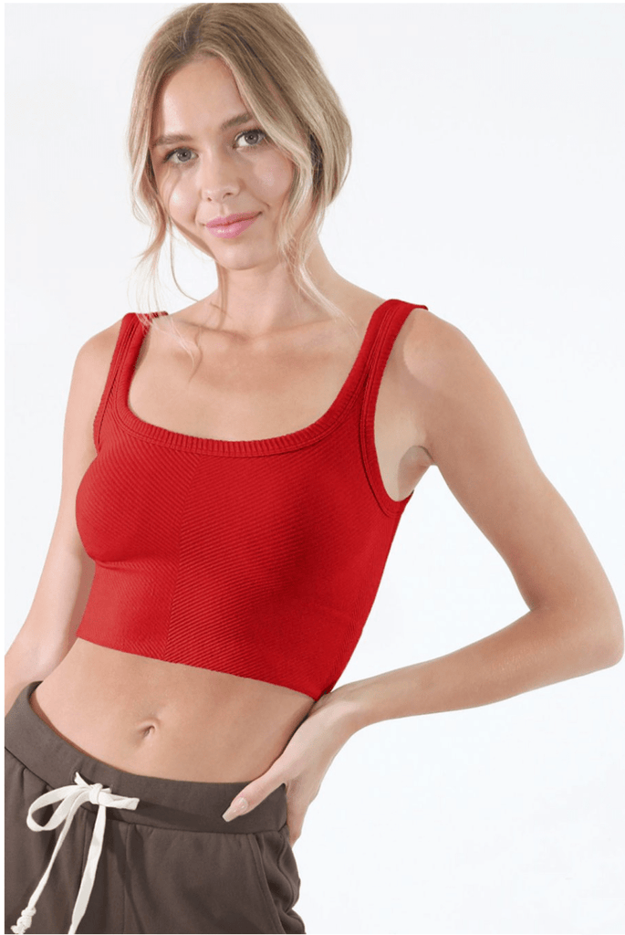 Red Cropped Chevron Crop Top