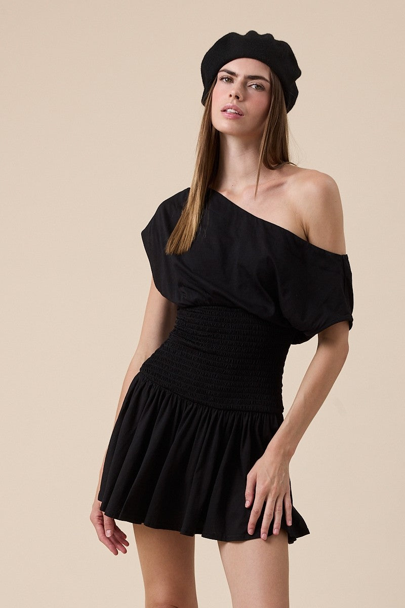 Roya Black Drop Waist Mini - Front View