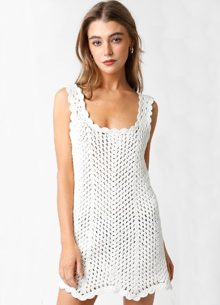 White Crochet Coverup Mini Dress