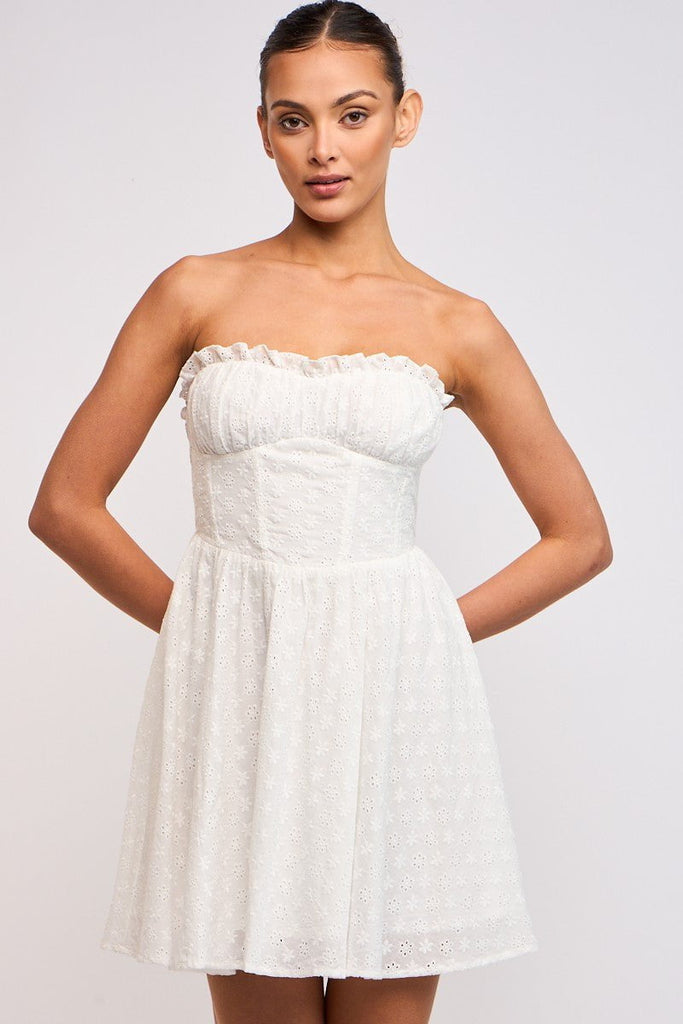 White Eyelet Corset Mini Dress