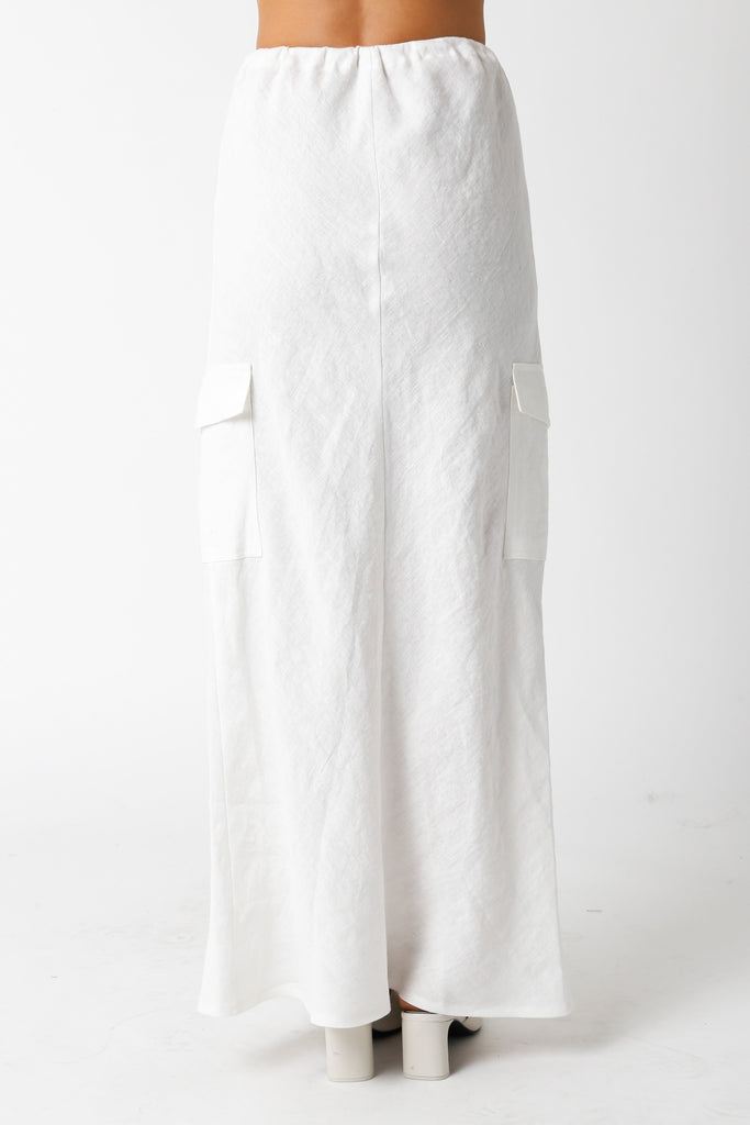 White Linen Cargo Maxi Skirt
