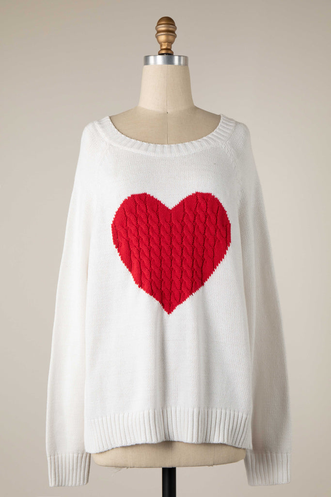 White Crochet Heart Sweater