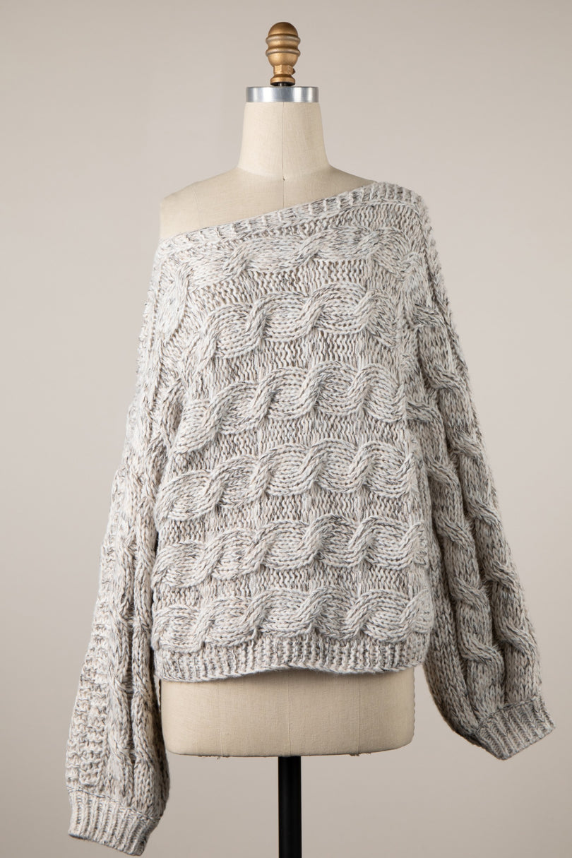 Willow Beige Oversized Cable Knit Sweater - Front View