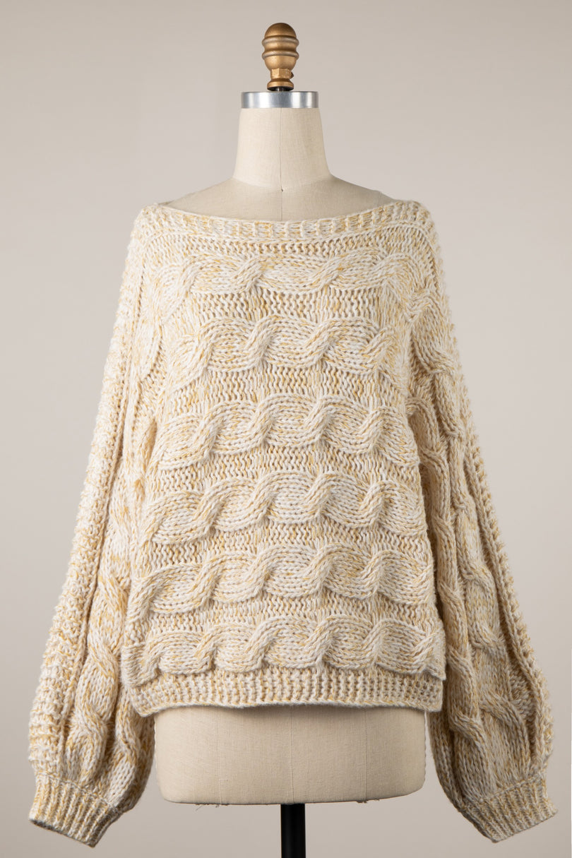 Willow Light Yellow Oversized Cable Knit Sweater - Front View