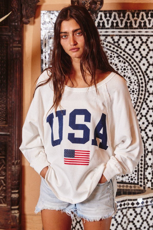 White USA Sweatshirt for Women
