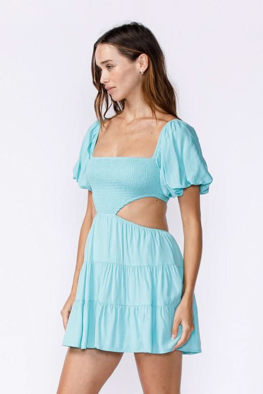 Cutout Puff Sleeve Mini Dress