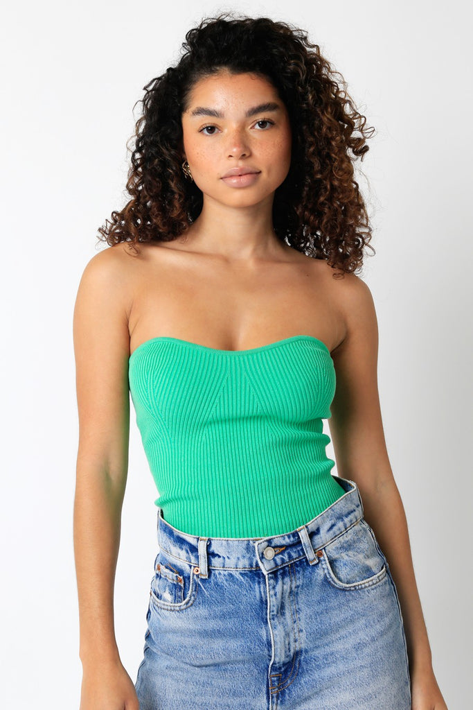 Green Strapless Sweater Top