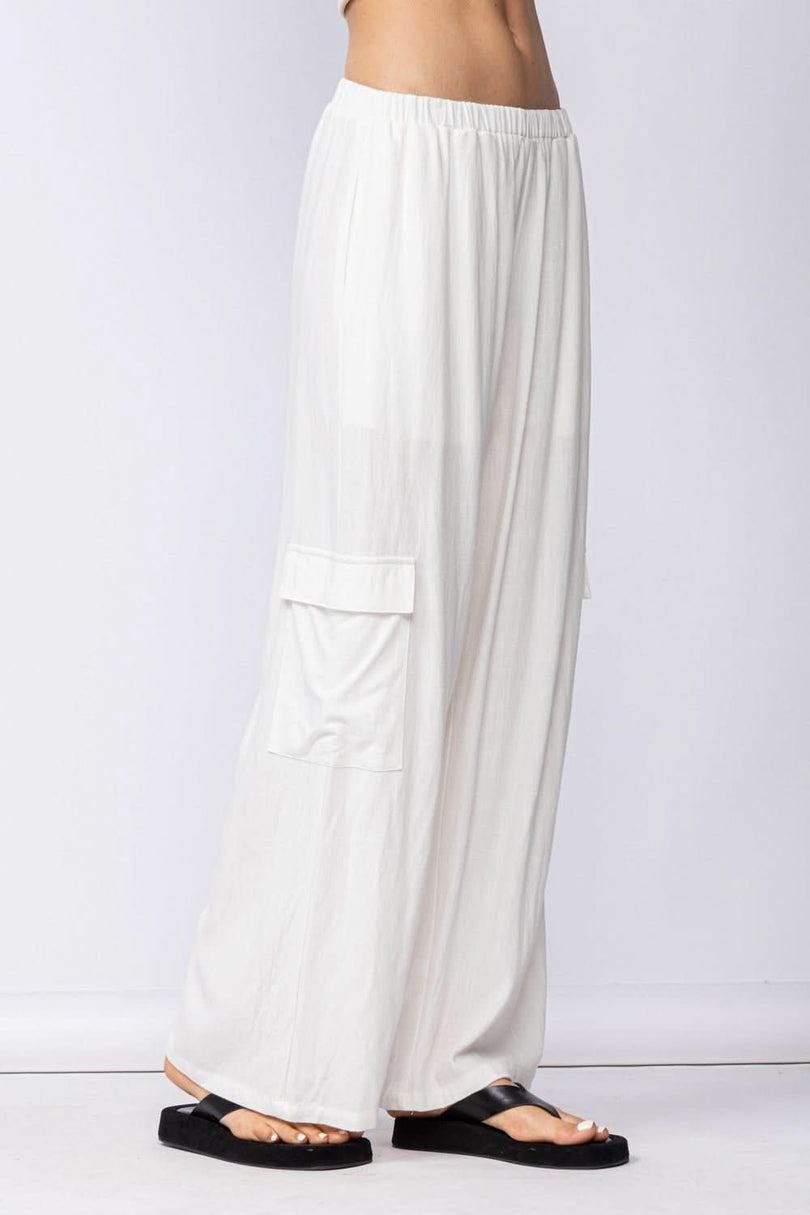 White Wide Leg Cargo Pants