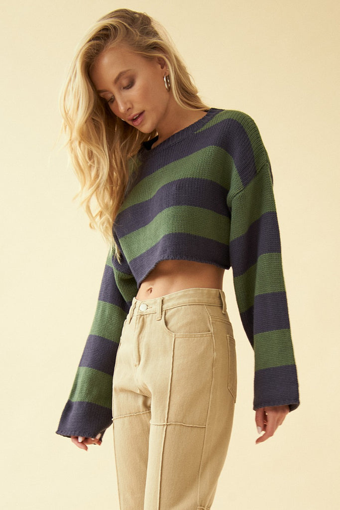 Green and Navy Striped Sweater