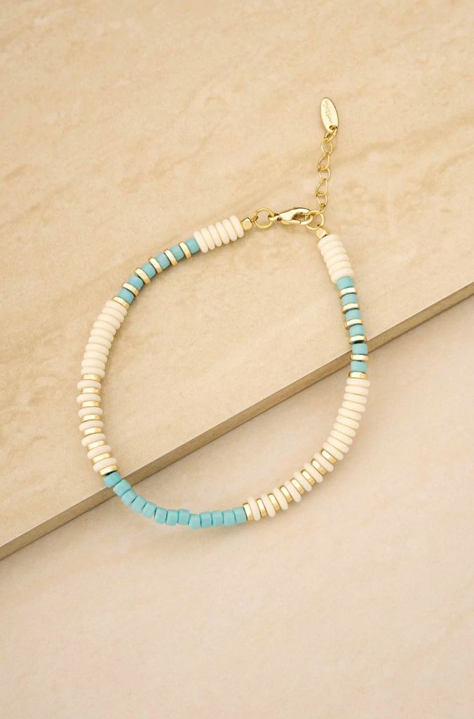 Teal, White, and Gold Anklet