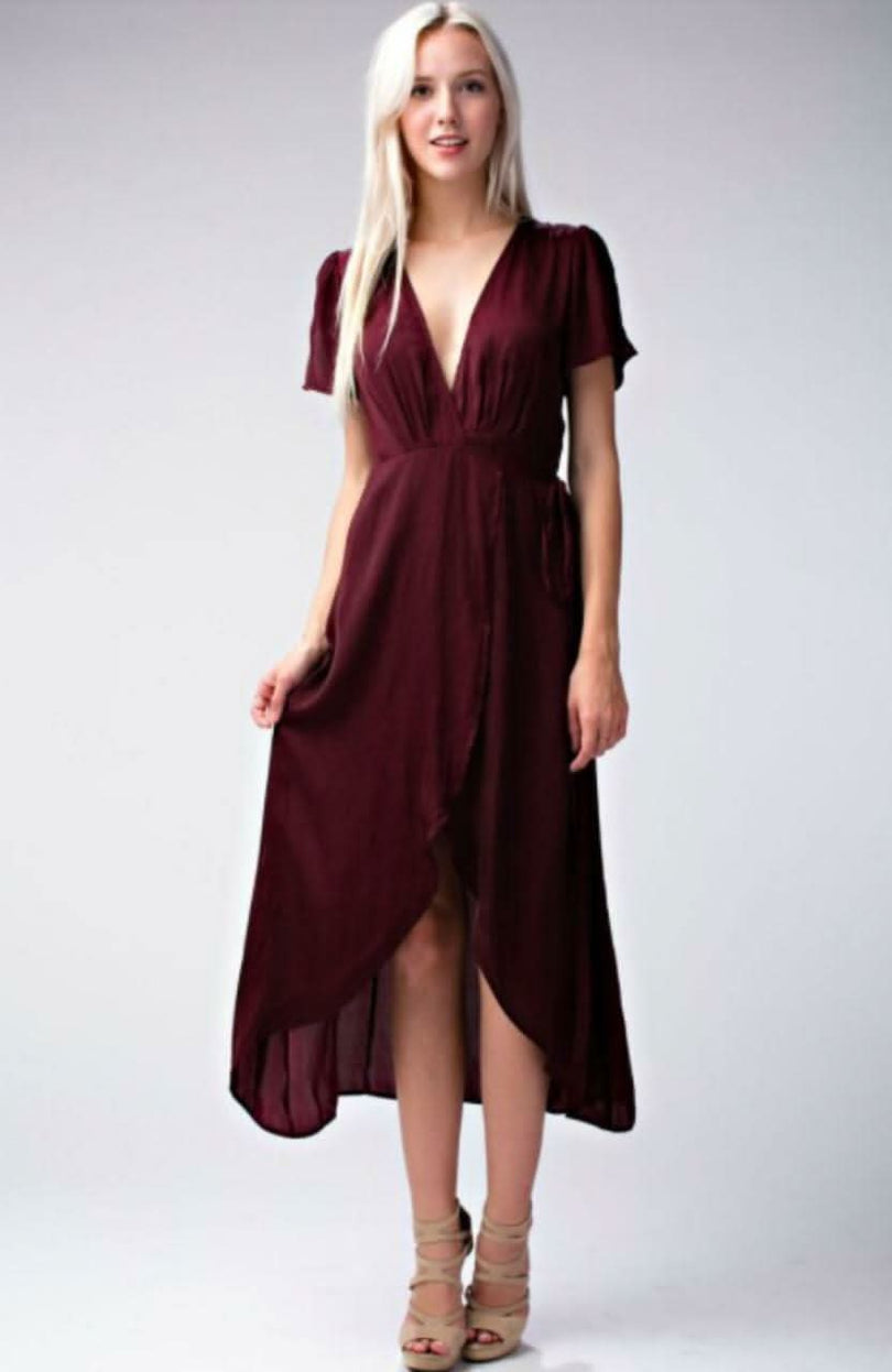 Burgundy Midi Wrap Dress