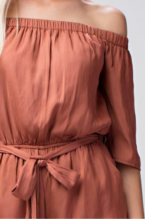 Sexy off-the-shoulder satin romper