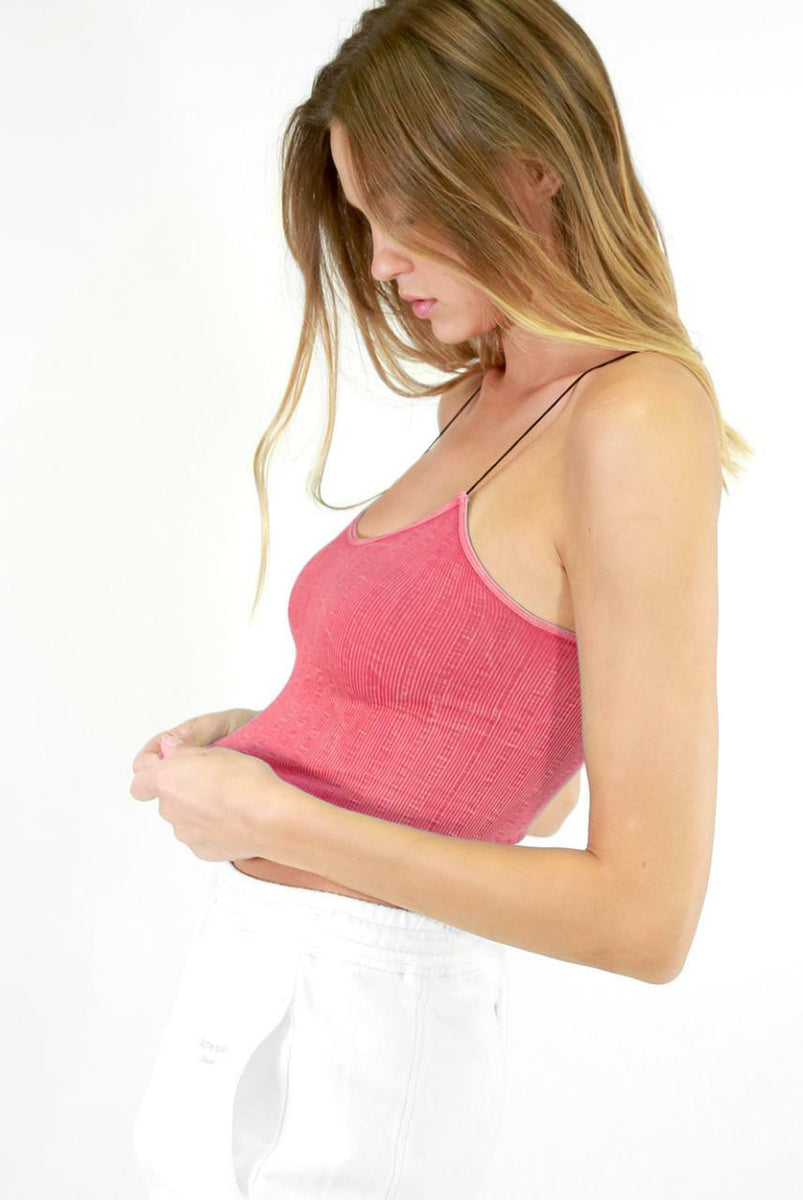 NIKIBIKI Vintage Bubble Gum Skinny Strap Ribbed Cami Top at Boho Pink