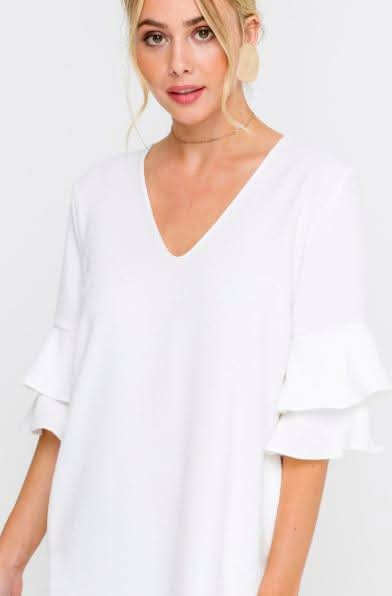 Jaqueline White Ruffle Sleeve Shift Dress -  BohoPink