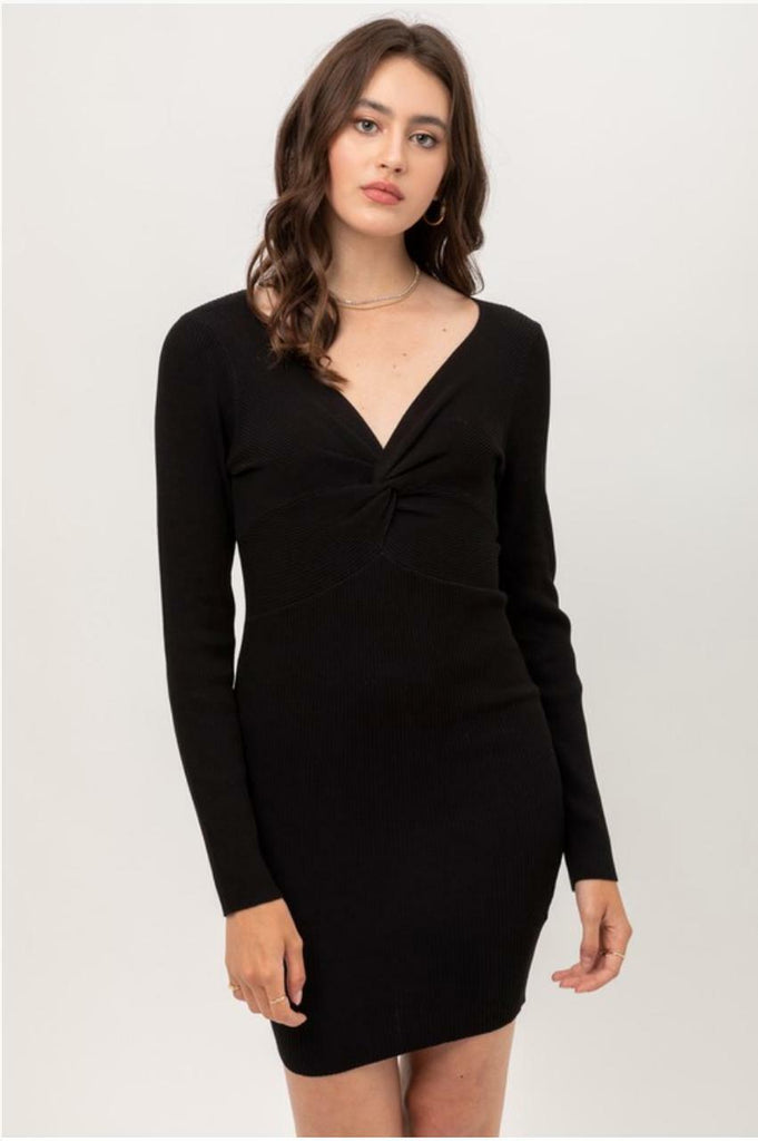 Black V-Neck Sweater Dress