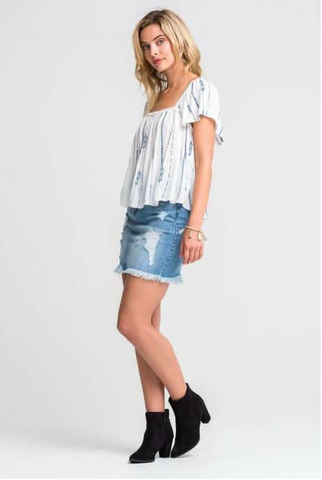 White and Blue Flowy Top