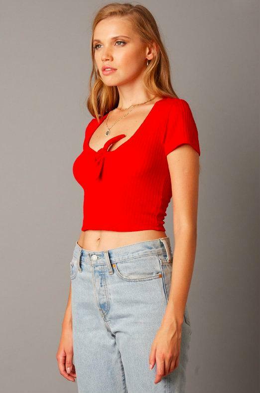Red Cropped Short Sleeve Top