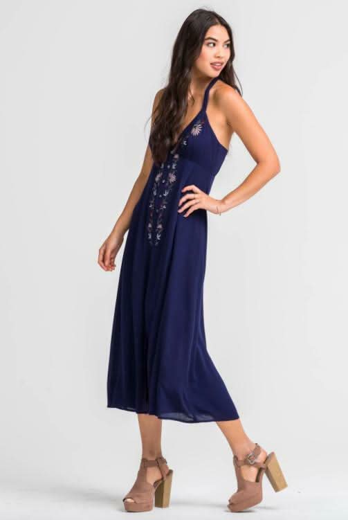 Navy Floral Print Midi Dress