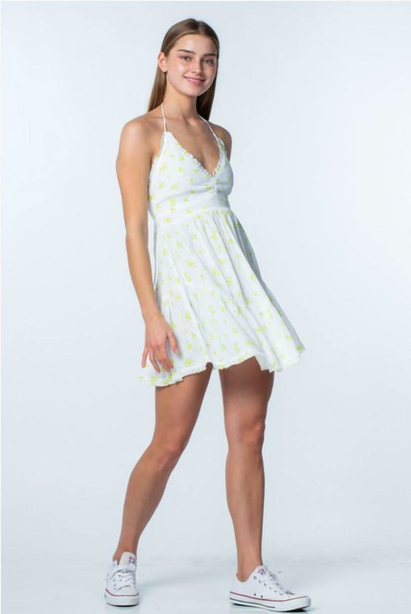 Light Green and White Floral mini dresses for graduation