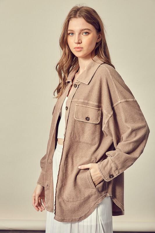 Good Time Dark Taupe Long Sleeve Button Down Top -  BohoPink