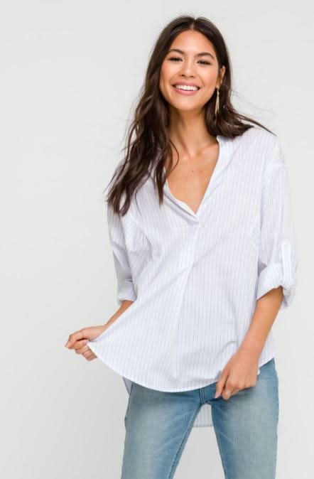 White and Blue Striped Top