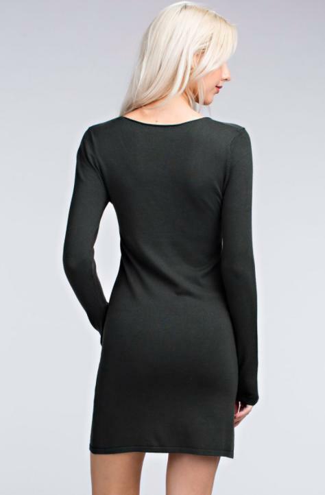 Here and Now Olive Long Sleeve Bodycon Sweater Dress -  BohoPink