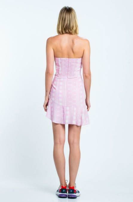 Demi Pink Prism Print Strapless Mini Dress styled for rush