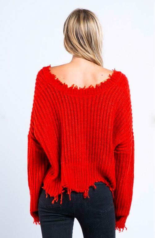 Lexi Red Ripped Sweater -  BohoPink