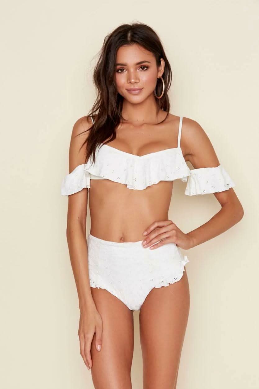 Cabo Ivory Eyelet High Waisted Bikini Bottom -  BohoPink