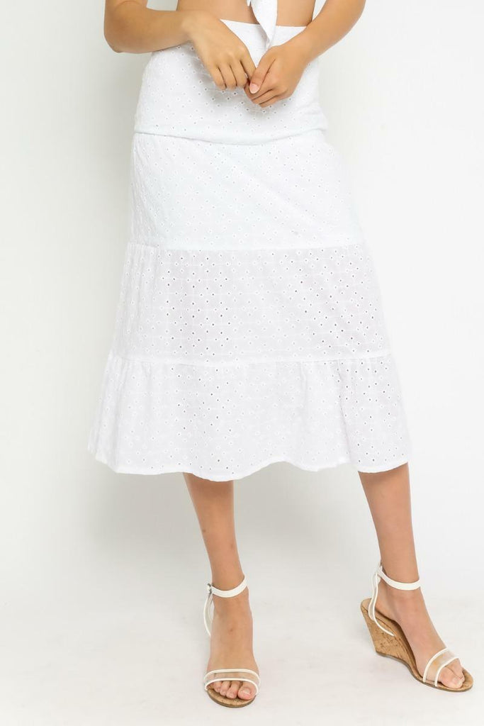 White Eyelet Midi Skirt
