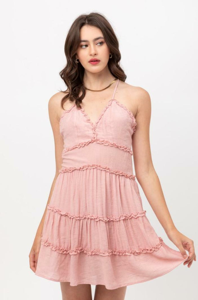  Pink Ruffle Mini Dress 
