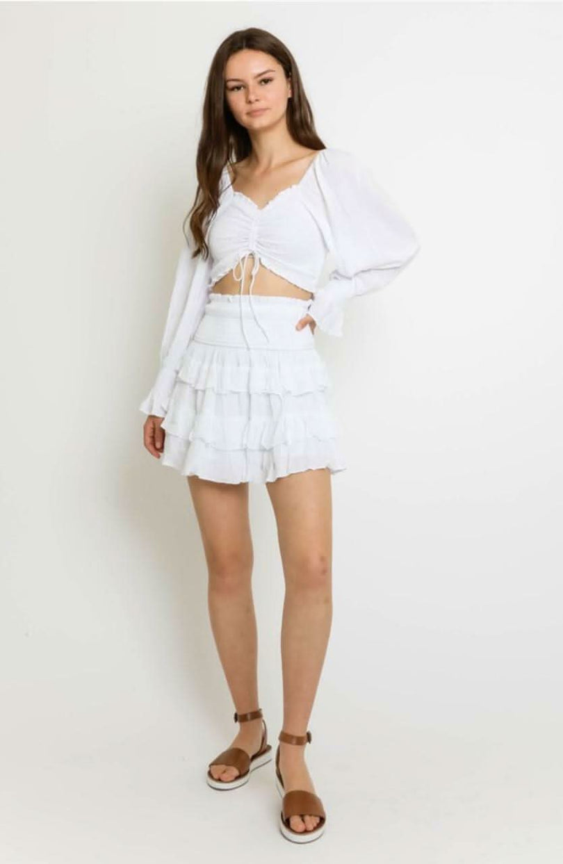 White Long Sleeve Two-Piece Dress