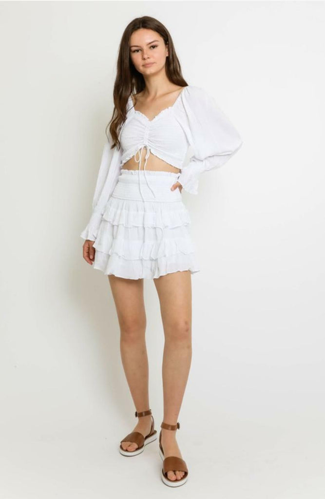 White Long Sleeve Two-Piece Dress 