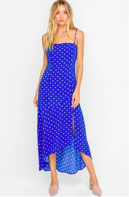 Kayla Cobalt Blue Polka Dot Midi Dress - Front View