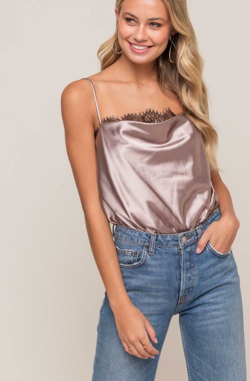 Taupe Satin Bodysuit