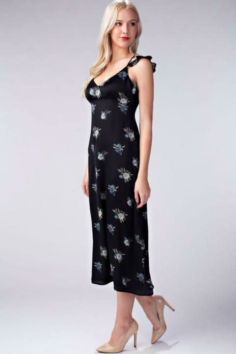 Black Floral Midi Dresses